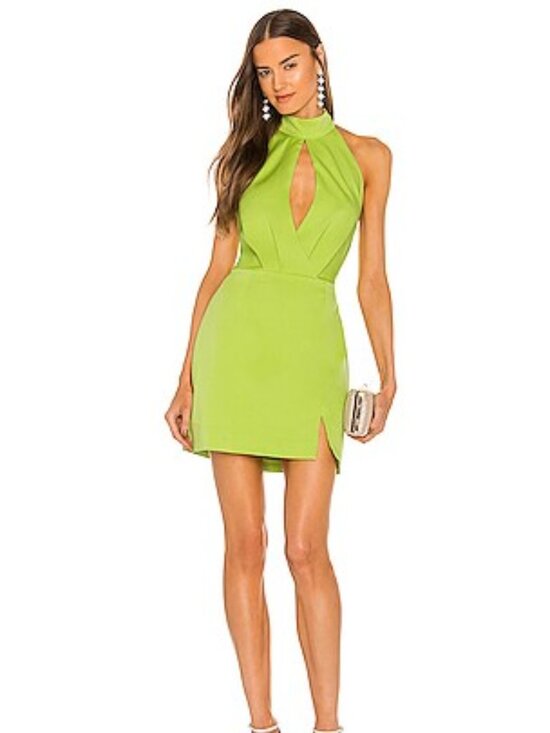 Elliatt Dresses & Skirts - Elliatt x REVOLVE Regan Citrus Lime Green Halter Cut Out Mini Dress size M
